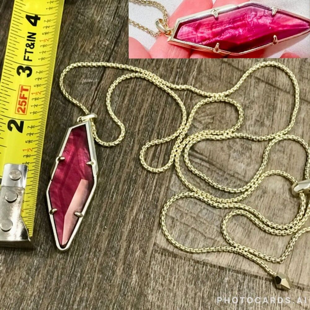 NWOT Kendra Scott Damon Gold Necklace Maroon Jade - Picture 5 of 16